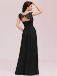 Elegant Maxi Long Lace Cap Sleeve Bridesmaid Dress – Black