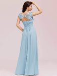 Elegant Maxi Long Lace Cap Sleeve Bridesmaid Dress – Sky Blue