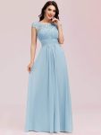 Elegant Maxi Long Lace Cap Sleeve Bridesmaid Dress – Sky Blue