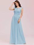 Elegant Maxi Long Lace Cap Sleeve Bridesmaid Dress – Sky Blue