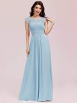 Elegant Maxi Long Lace Cap Sleeve Bridesmaid Dress - Sky Blue