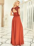 Elegant Floor-Length Lace Cap Sleeve Bridesmaid Dress – Burnt Orange