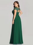 Elegant Maxi Long Lace Cap Sleeve Bridesmaid Dress – Dark Green