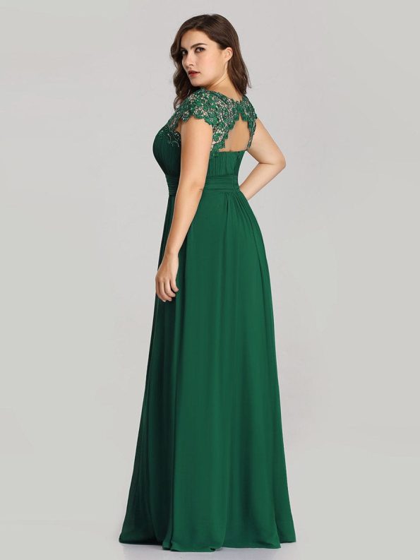 Elegant Maxi Long Lace Cap Sleeve Bridesmaid Dress - Dark Green