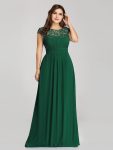 Elegant Maxi Long Lace Cap Sleeve Bridesmaid Dress – Dark Green