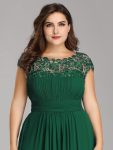 Elegant Maxi Long Lace Cap Sleeve Bridesmaid Dress – Dark Green