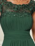 Elegant Maxi Long Lace Cap Sleeve Bridesmaid Dress – Dark Green