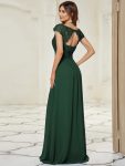 Elegant Maxi Long Lace Cap Sleeve Bridesmaid Dress – Dark Green