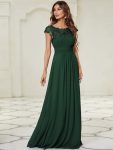 Elegant Maxi Long Lace Cap Sleeve Bridesmaid Dress – Dark Green