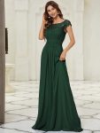 Elegant Maxi Long Lace Cap Sleeve Bridesmaid Dress - Dark Green