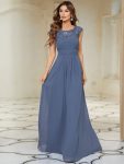 Maxi Lace Cap Sleeve Long Formal Evening Dress – Dusty Navy