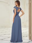 Maxi Lace Cap Sleeve Long Formal Evening Dress – Dusty Navy