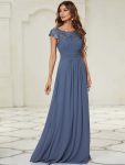 Maxi Lace Cap Sleeve Long Formal Evening Dress – Dusty Navy