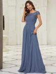 Maxi Lace Cap Sleeve Long Formal Evening Dress – Dusty Navy