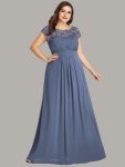 Maxi Lace Cap Sleeve Long Formal Evening Dress – Dusty Navy