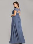 Maxi Lace Cap Sleeve Long Formal Evening Dress – Dusty Navy