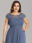 Maxi Lace Cap Sleeve Long Formal Evening Dress – Dusty Navy