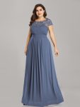 Elegant Maxi Long Lace Cap Sleeve Bridesmaid Dress – Dusty Navy