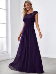 Maxi Lace Cap Sleeve Long Formal Evening Dress – Dark Purple