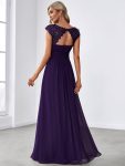 Maxi Lace Cap Sleeve Long Formal Evening Dress – Dark Purple