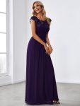 Maxi Lace Cap Sleeve Long Formal Evening Dress – Dark Purple