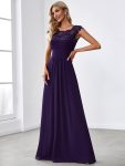 Maxi Lace Cap Sleeve Long Formal Evening Dress – Dark Purple