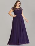 Maxi Lace Cap Sleeve Long Formal Evening Dress – Dark Purple