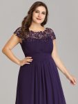 Maxi Lace Cap Sleeve Long Formal Evening Dress – Dark Purple