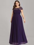 Classic Maxi Long Lace Cap Sleeve Bridesmaid Dress – Dark Purple