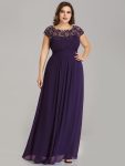 Classic Maxi Long Lace Cap Sleeve Bridesmaid Dress – Dark Purple