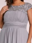 Classic Maxi Long Lace Cap Sleeve Bridesmaid Dress – Grey