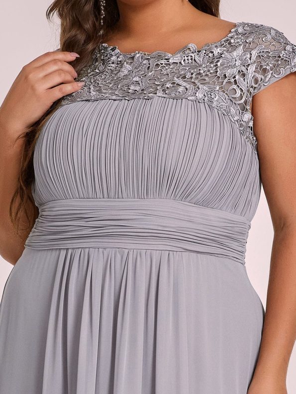 Classic Maxi Long Lace Cap Sleeve Bridesmaid Dress - Grey