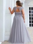 Classic Maxi Long Lace Cap Sleeve Bridesmaid Dress – Grey