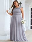 Classic Maxi Long Lace Cap Sleeve Bridesmaid Dress – Grey