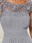 Classic Maxi Long Lace Cap Sleeve Bridesmaid Dress – Grey