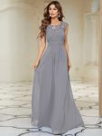 Classic Maxi Long Lace Cap Sleeve Bridesmaid Dress – Grey