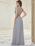 Classic Maxi Long Lace Cap Sleeve Bridesmaid Dress – Grey