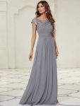 Classic Maxi Long Lace Cap Sleeve Bridesmaid Dress – Grey