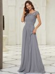 Classic Maxi Long Lace Cap Sleeve Bridesmaid Dress – Grey