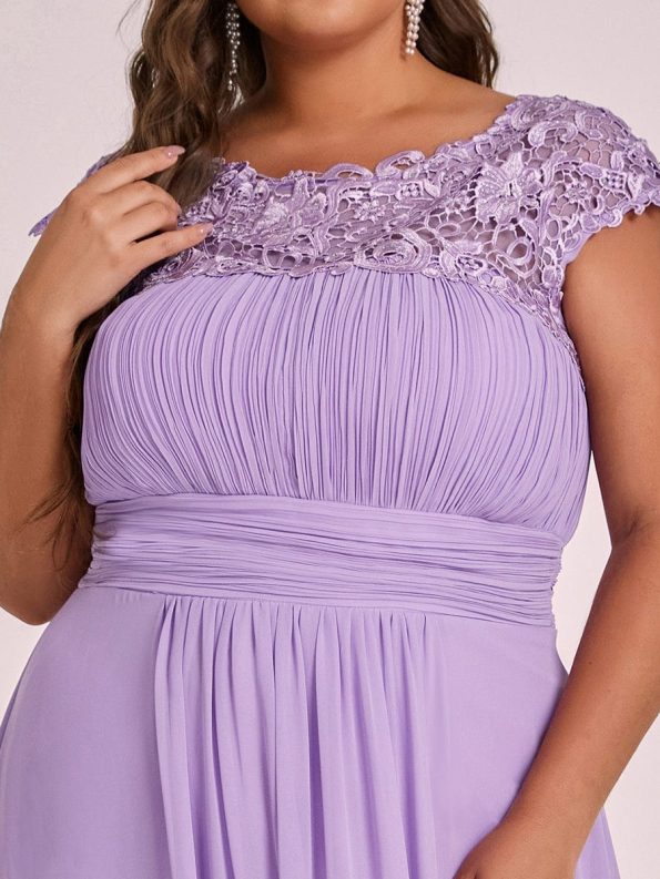 Classic Maxi Long Lace Cap Sleeve Bridesmaid Dress - Lavender