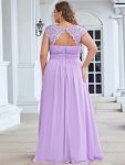 Classic Maxi Long Lace Cap Sleeve Bridesmaid Dress – Lavender