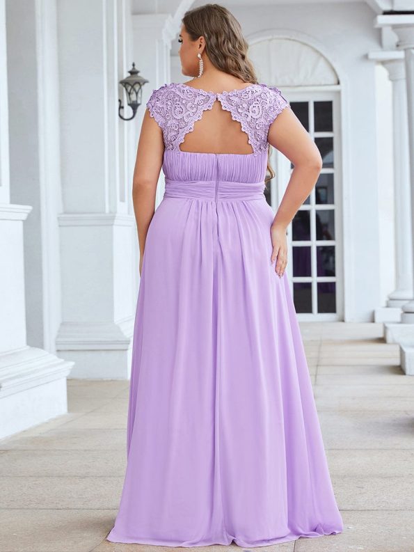 Classic Maxi Long Lace Cap Sleeve Bridesmaid Dress - Lavender