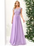 Classic Maxi Long Lace Cap Sleeve Bridesmaid Dress - Lavender