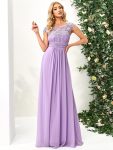 Classic Maxi Long Lace Cap Sleeve Bridesmaid Dress – Lavender