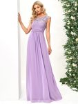 Classic Maxi Long Lace Cap Sleeve Bridesmaid Dress – Lavender