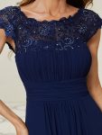 Maxi Lace Cap Sleeve Long Formal Evening Dress – Navy Blue