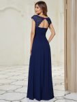 Maxi Lace Cap Sleeve Long Formal Evening Dress – Navy Blue