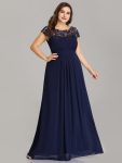 Maxi Lace Cap Sleeve Long Formal Evening Dress – Navy Blue