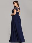 Maxi Lace Cap Sleeve Long Formal Evening Dress – Navy Blue