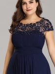 Maxi Lace Cap Sleeve Long Formal Evening Dress – Navy Blue